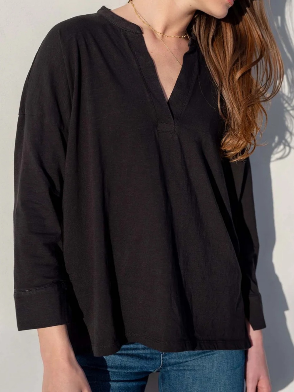 Mersea Amelia Cuff Tee Black V-Neck Top OS One Size